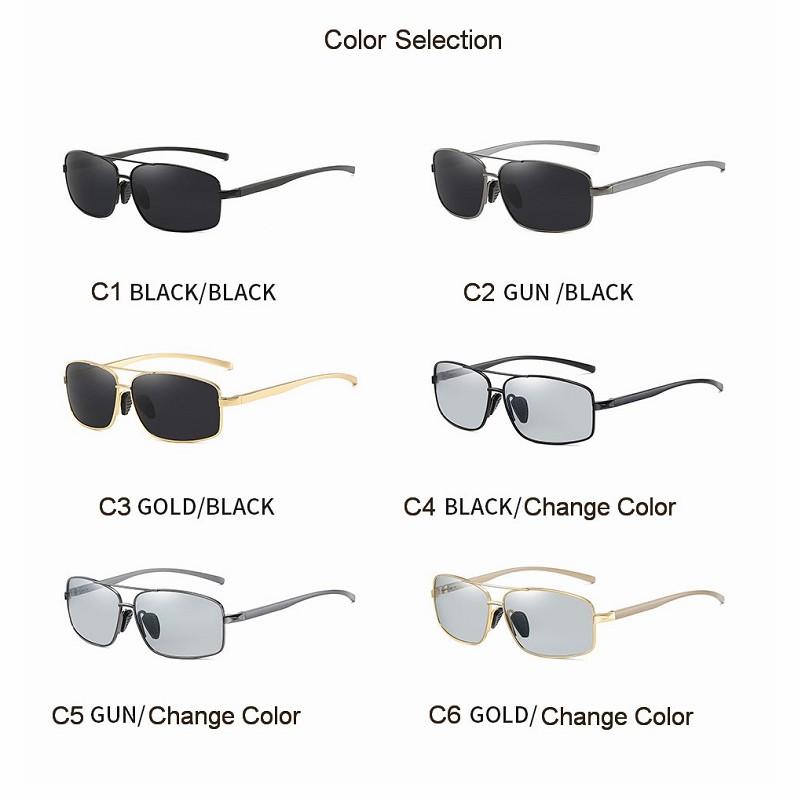 1Pc Men's Rectangle Metal Frame Polarized Sunglasses Color Changing UV400 Designer Brand Male Driving Sun Glasses