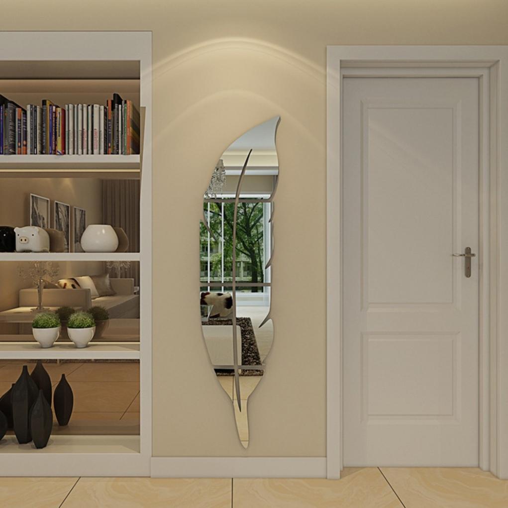 Большое зеркало из перьев, съемная наклейка на стену для украшения дома (120*30см)