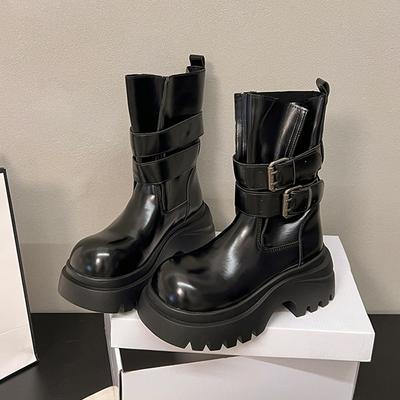 Женские ботильоны на платформе, на высоком каблуке, модная кожаная обувь, зимние ботинки челси, дизайнерские ботинки на каблуке, готические женские ботинки