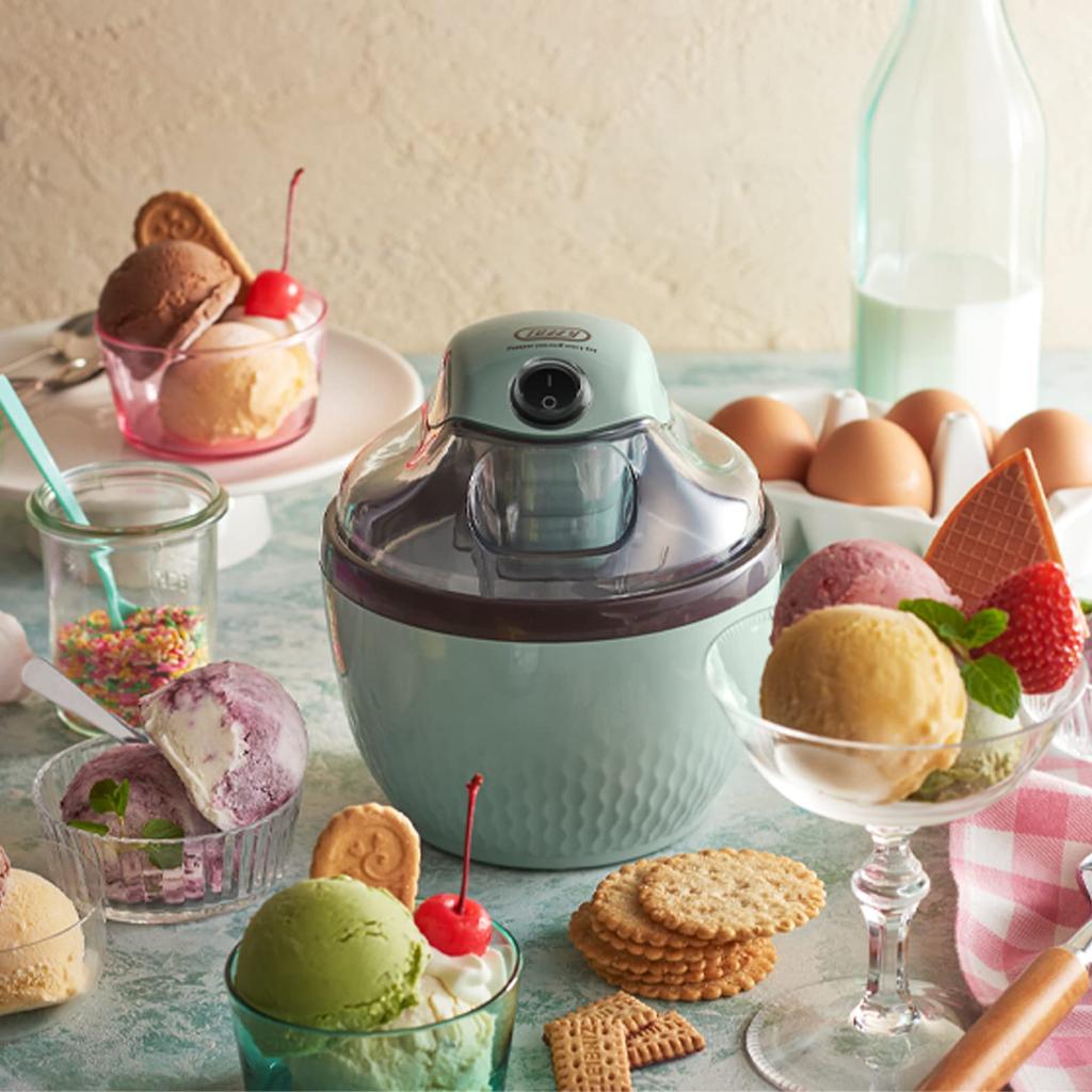 Toffy Ice Cream Maker K-IS11 (Pale Aqua) - Authentic Homemade Ice Cream, Healthy, Easy Recipes, Toppings, Retro Design, Cute Design, K-IS11-PA