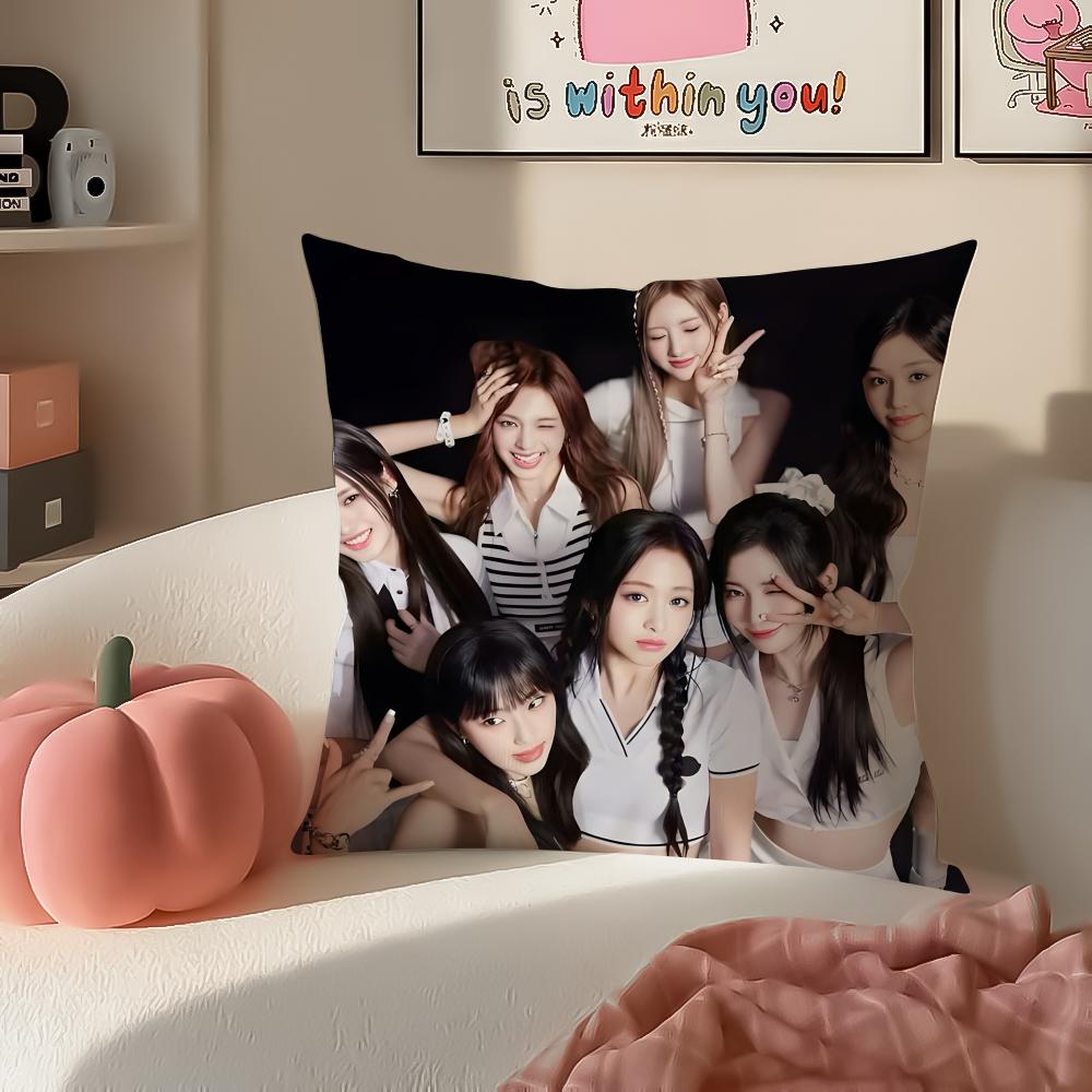 Stylish Kpop Girl Group BBabymonster Cushion Cover Pillowcase Short Plush Invisible zipper Room Sofa Cushion Cover