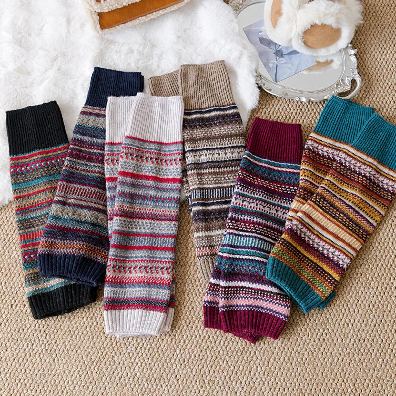 Mori Style Retro Colorful Striped Slouch Socks: Fashionable Korean Boot Covers & Leg Warmers