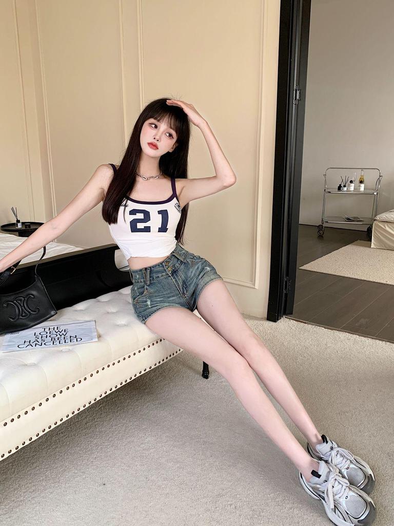 2025 Retro Washed Stretch Denim Shorts - Super Short, Skinny Hot Pants for Summer