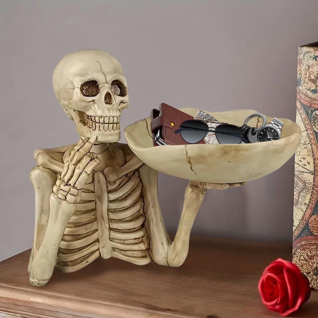 1pc Resin Skull Tray Ornament with Bowl – Unique Skeleton Design for Indoor&Outdoor Decor,Perfect for Halloween,Day of The Dead