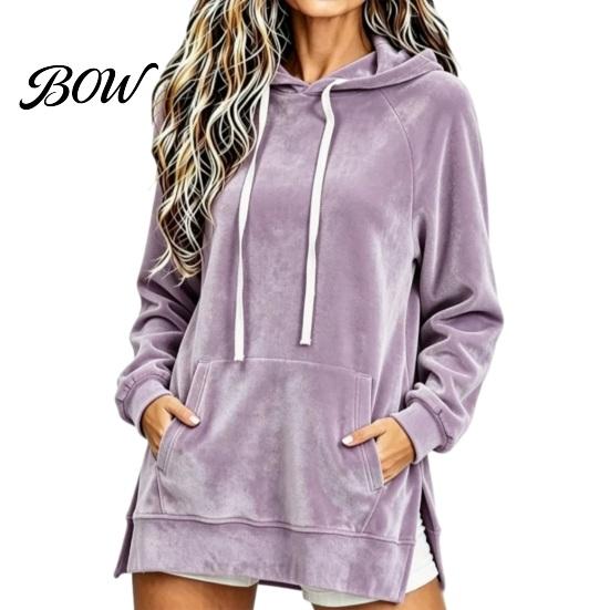 Soft Drawstring Hoodie Women Velvet with Kangaroo Pocket, Long Sleeve Pullover Autumn Winter Outfit Sweatshirt, Loose Casual Hooded Top for Fall Lady