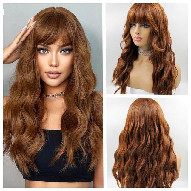 Длинные коричневые синтетические парики с эффектом омбре для женщин, волнистые парики из натуральных волос, средняя часть, женский парик, косплей, термостойкие волокна, парики