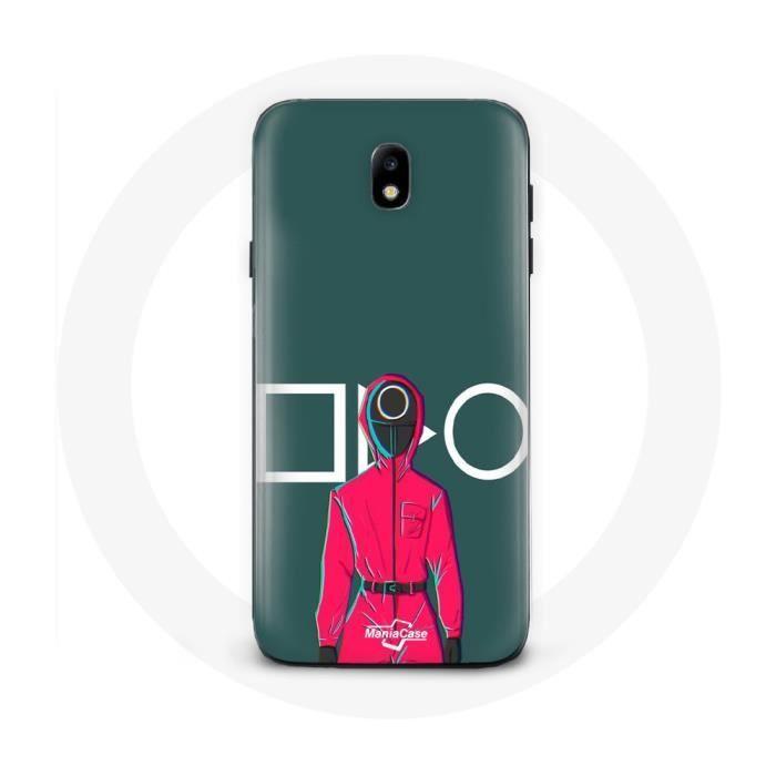 Coque pour Samsung Galaxy j7 2017 Squid Game Soldat Rouge avec Masque Cercle Fond Vert