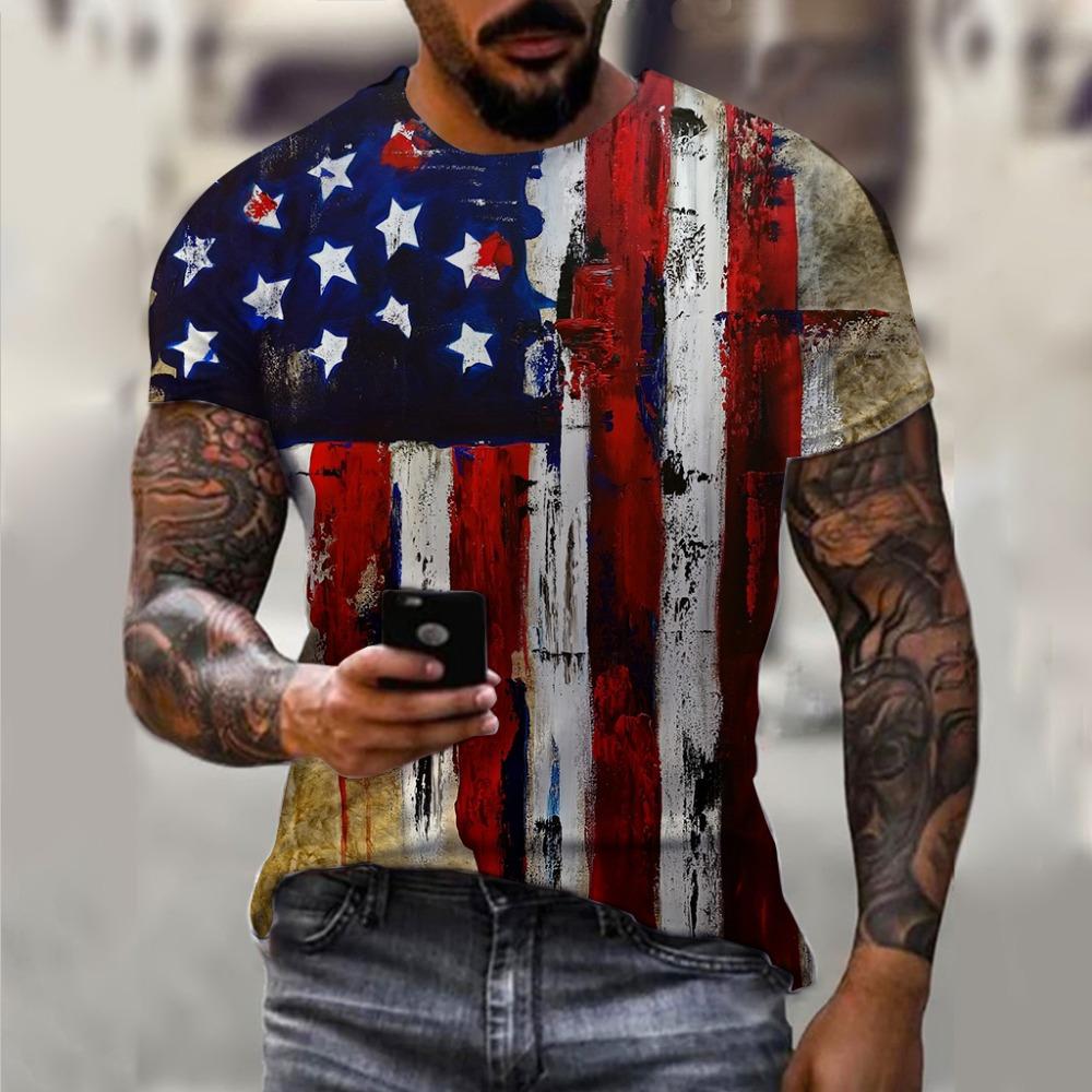 Летняя мужская футболка с 3D-принтом и флагом США, свободные футболки, топы, повседневная одежда с короткими рукавами, американская уличная мода, мужская одежда