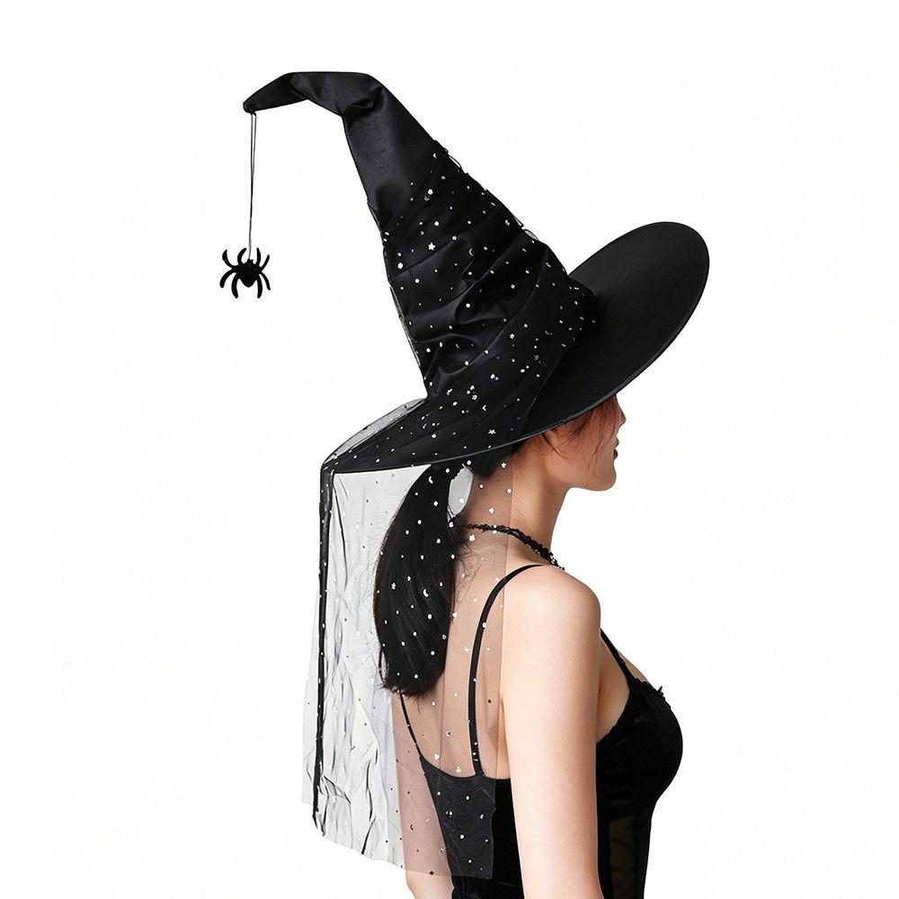 With Veil Halloween Witch Hat Mesh Yarn Cover Masquerade Cap Cosplay Accessories Women's Costume