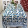 Blue Floral Hand Block Minimalist Cotton Tablecloth, Rustic, Business Table Cloth Dining Table Cover Farmhouse Party Home Kitchen All Sizes