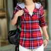 Хлопковая свободная женская рубашка с длинным рукавом, классическая клетчатая рубашка на пуговицах с капюшоном, пальто