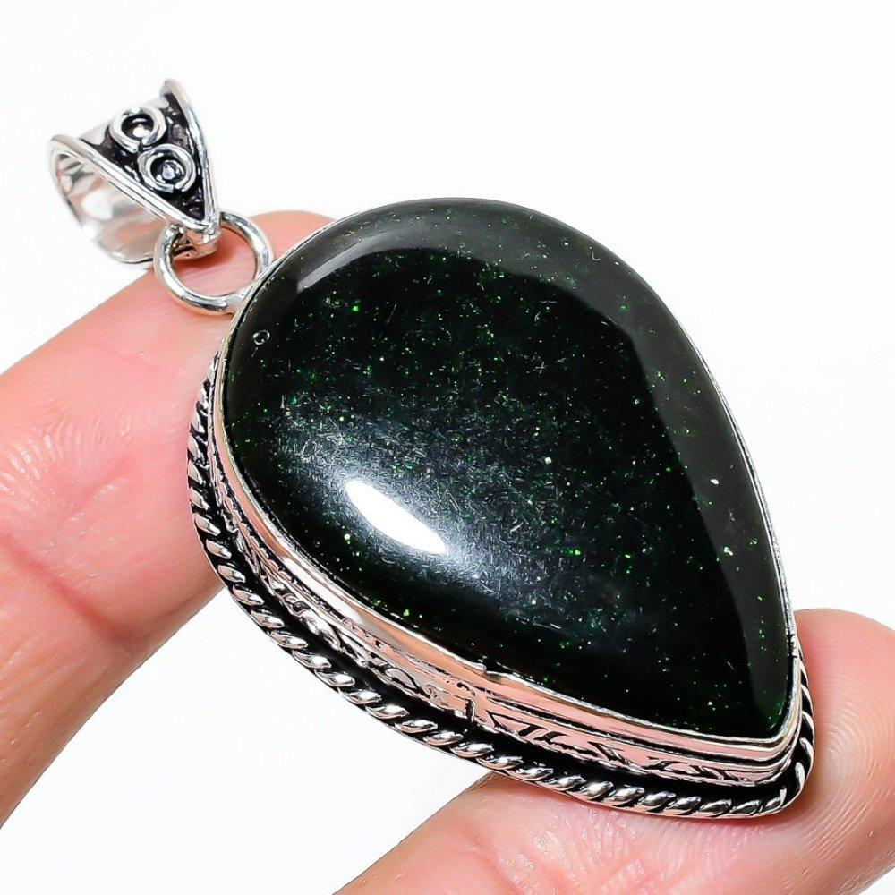 Подвеска ручной работы из стерлингового серебра 925 пробы с натуральным черным ониксом 2,36 дюйма D6Q19
