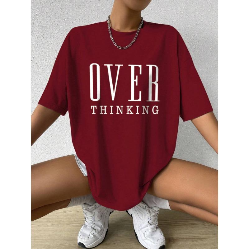 Over Thinking Letter Print Женские хлопковые топы с коротким рукавом, дышащие, винтажные, с круглым вырезом, все математические повседневные футболки, женская футболка, одежда