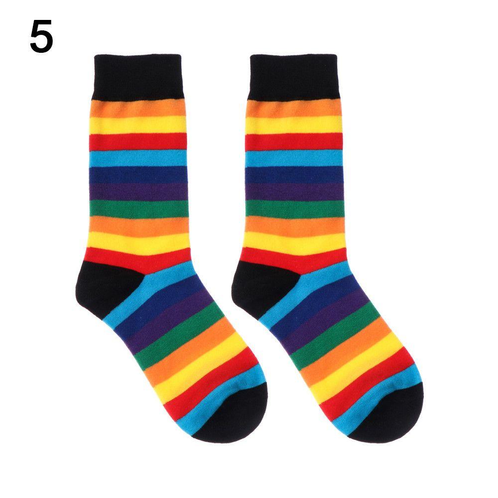 Street Skate Casual Sports Elasticity Sweat Retro Harajuku Long Sock Cotton Socks Rainbow Striped
