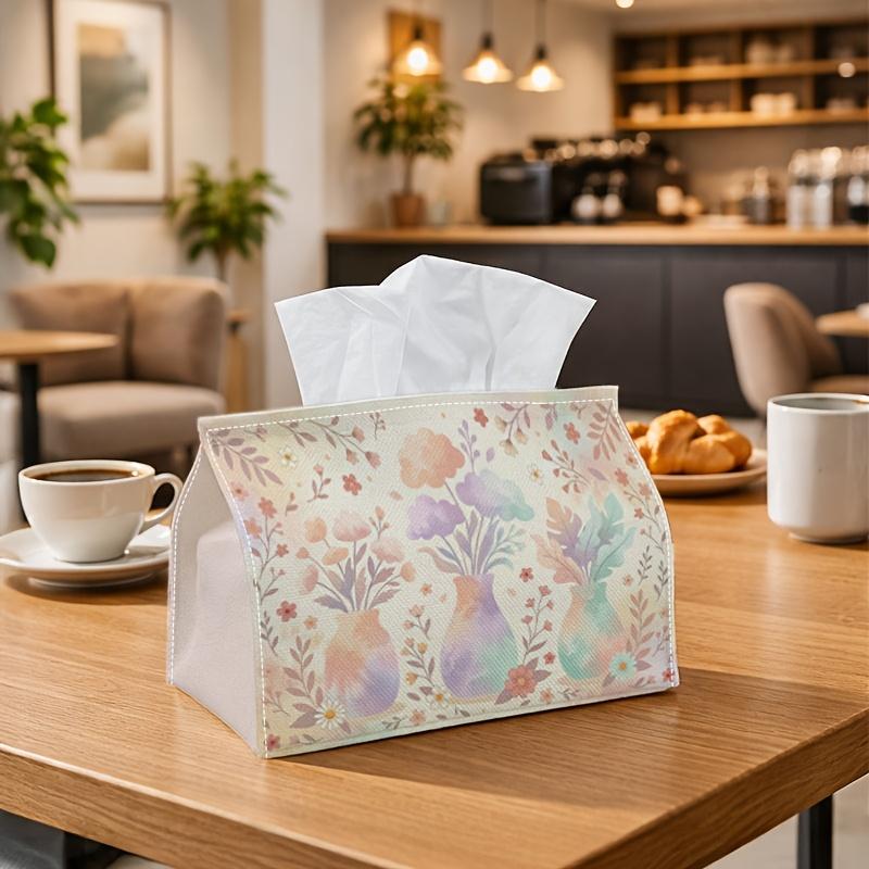 1pc Spring Floral Tissue Box - Blooming Vase Botanical Napkin Storage Box, Suitable for Rolls/Facial Tissues/Single Sheets, Two Sizes Available for Ho