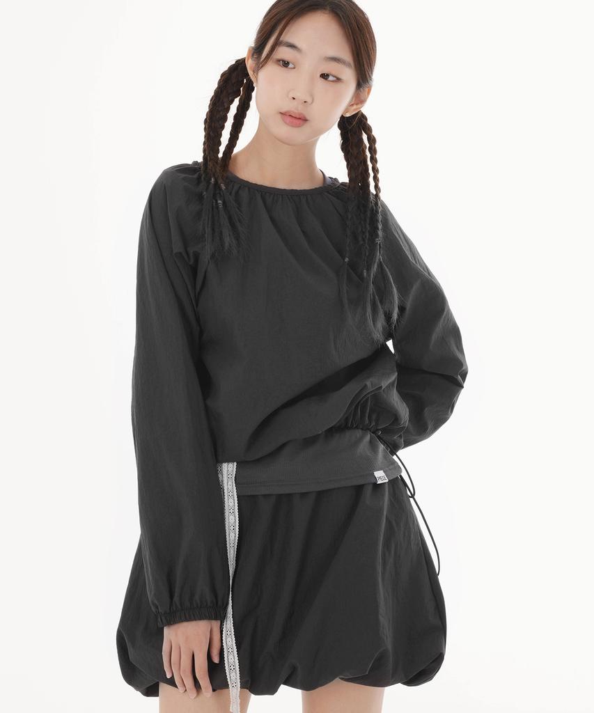 PEACE MAKER Nylon Shirring Warm Up Crew (Charcoal)