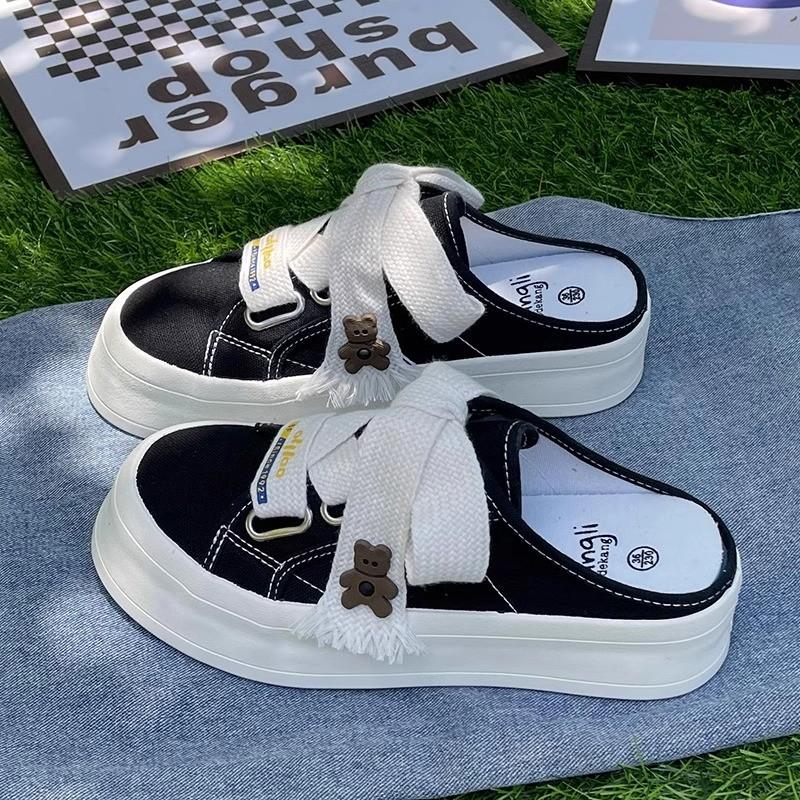 Летние полутапочки женские парусиновые туфли женские ретро низкие балетки дышащие ленивые мокасины прогулочные туфли на платформе для женщин