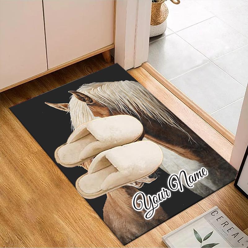 1PC Custom Name Horse Love: Mother Foal Theme Floor Mat Ideal for Living Room, Game Rooms, Office, Bedroom,Floor Mat Playful Design