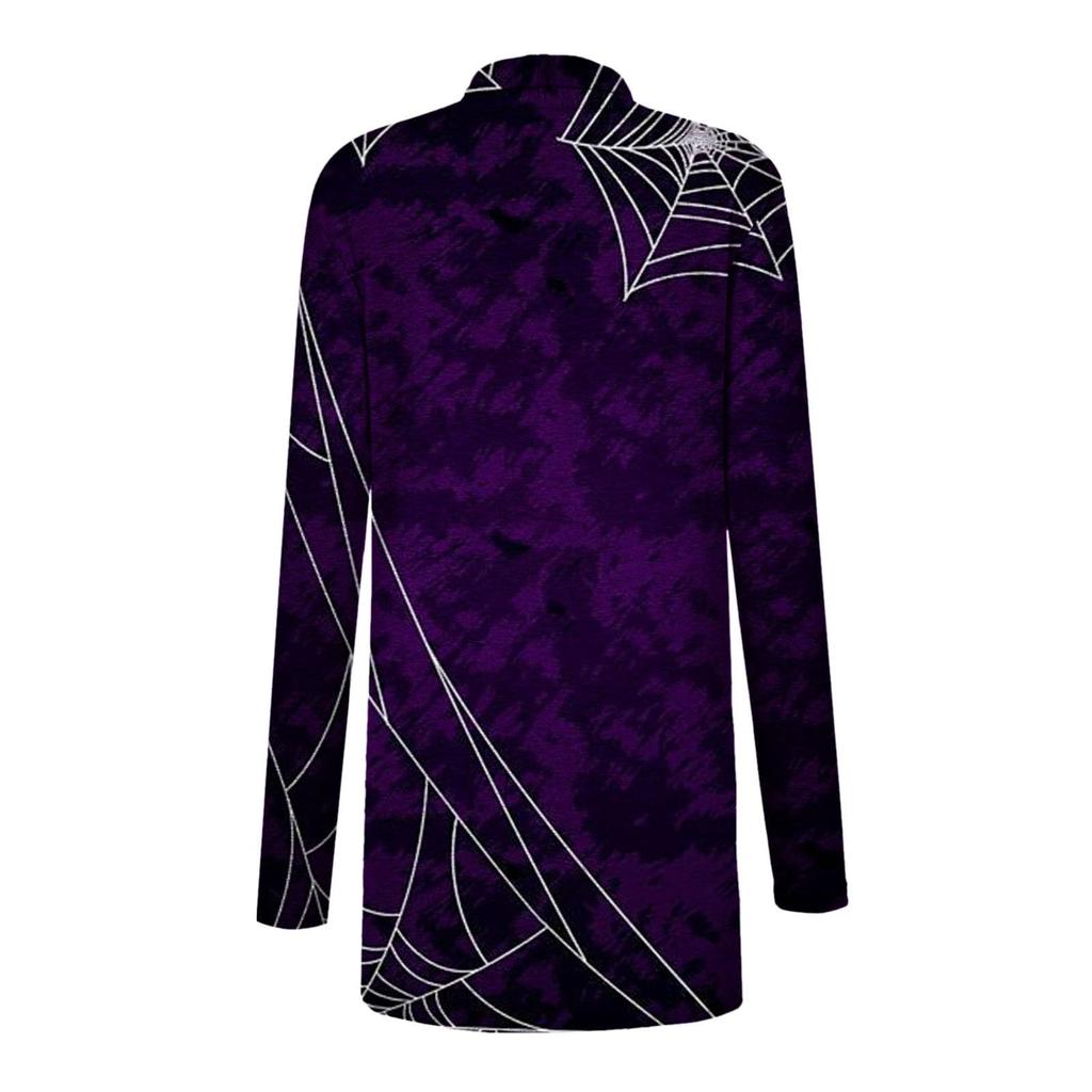 Женская модная повседневная куртка-кардиган средней длины с длинным рукавом и принтом на Хэллоуин