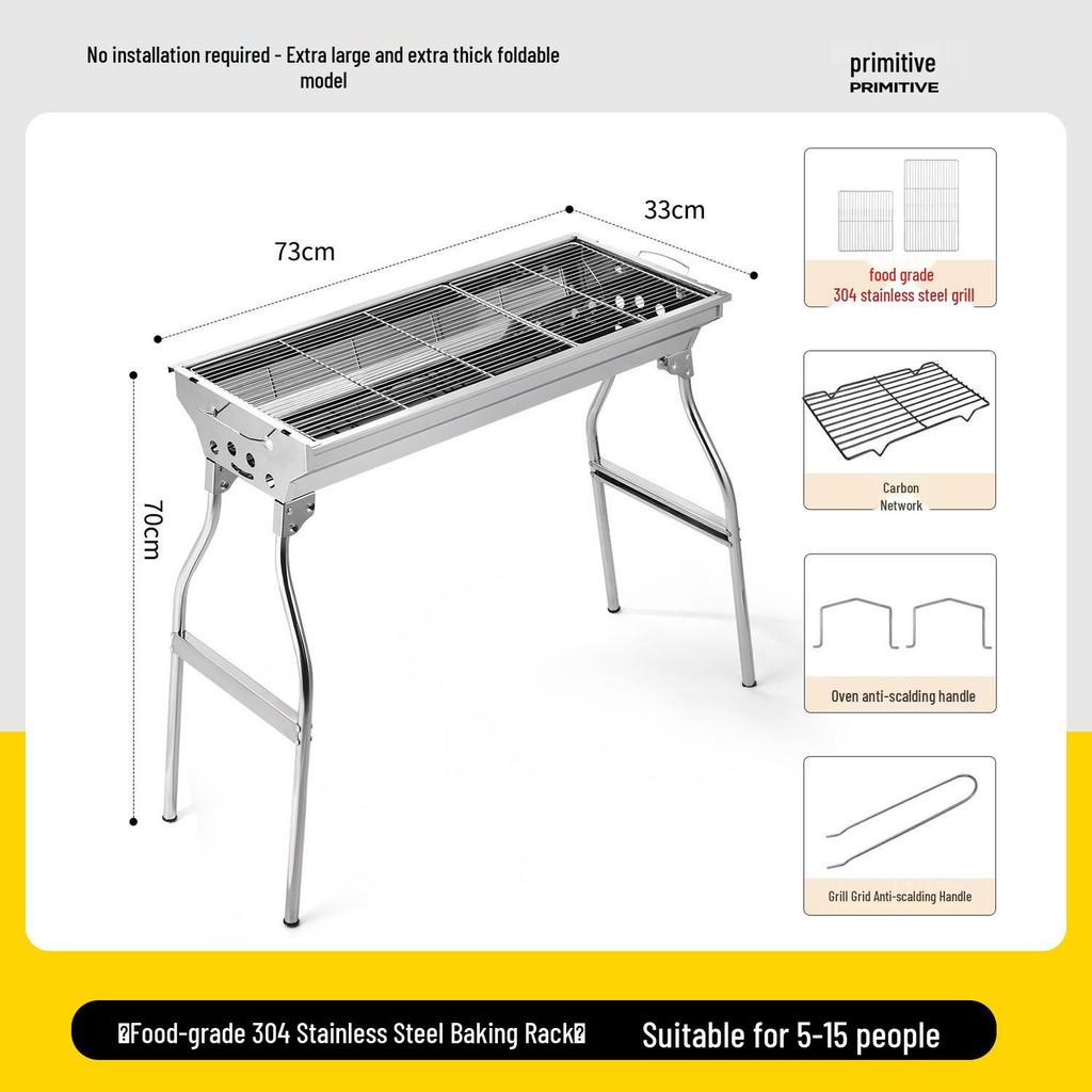 Большой портативный складной угольный гриль-барбекю из нержавеющей стали для использования на открытом воздухе и дома