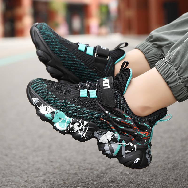 28-39 Children's Oversized Breathable and Fashionable Fly Woven Sports Shoes Thick Soled Velcro Outdoor Running Shoes