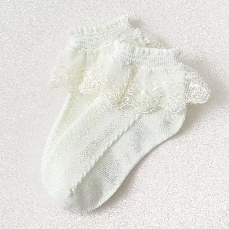 Дышащие хлопковые кружевные сетчатые носки принцессы с рюшами, детские короткие носки до щиколотки, белые, розовые, для маленьких девочек