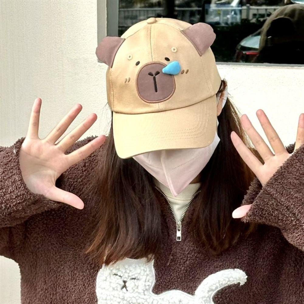 Runny Nose Cartoon Sun Hat Korean Style Peaked Cap Retro Capybara Baseball Cap  Outdoor