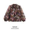 2025 Spring Women's European & American Organza Print Puff Sleeve Shirt