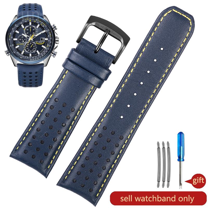 Для Citizen Blue Angel 2-го поколения Мужской 22 23 мм Eco-Drive Оригинальный Синий Желтый Линия Высококачественный Ремешок для часов из Натуральной Кожи