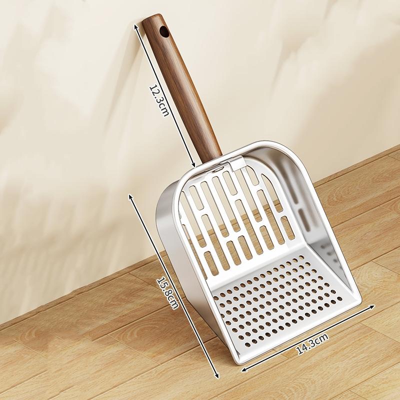 Совок для кошачьего туалета из нержавеющей стали, длинная деревянная ручка, лопатка для уборки отходов домашних животных, инструмент для чистки, лопатка с длинной ручкой, принадлежности для кошек