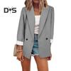 Solid Color Long Sleeve Big Pockets Single Button Office Blazer Fashion Lapel Office Suit Jacket Workwear