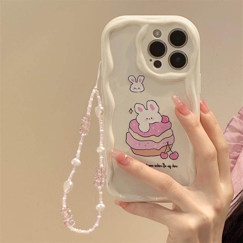Силиконовый чехол Zhitai Cartoon для iPhone 11, 13, 14 и 15 Pro — мягкий чехол с кремовым узором и цепочкой для мобильного телефона.