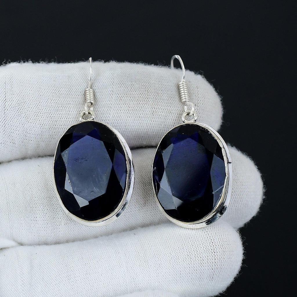 Amazing Blue Sapphire Gemstone Earrings, 925 Sterling Silver Earring, Handmade Boho Silver Jewelry Dangle Earrings, Party Wear Gifts