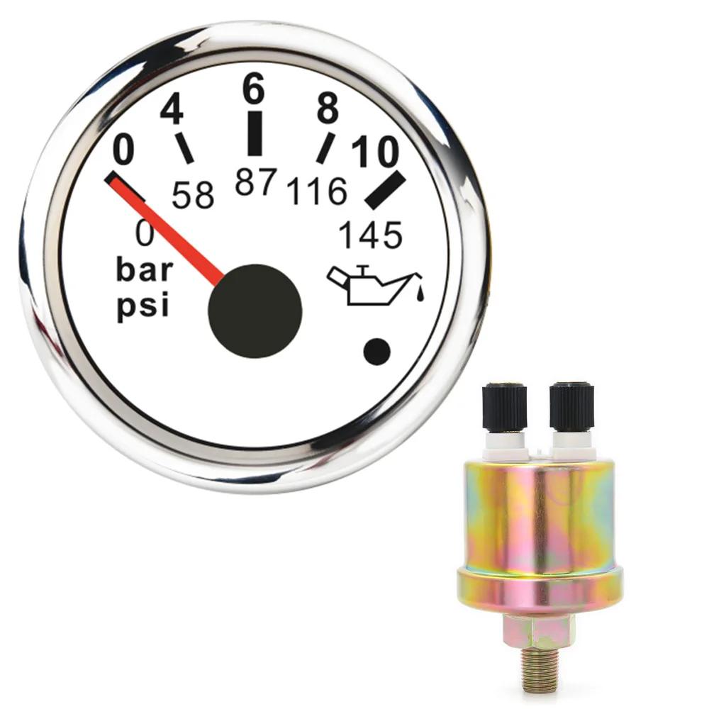 0-73psi/0-145psi Oil Pressure Gauges Red Backlight 52mm Car Pointer Gauge with Alarm for Auto Car Marine 12V 24V