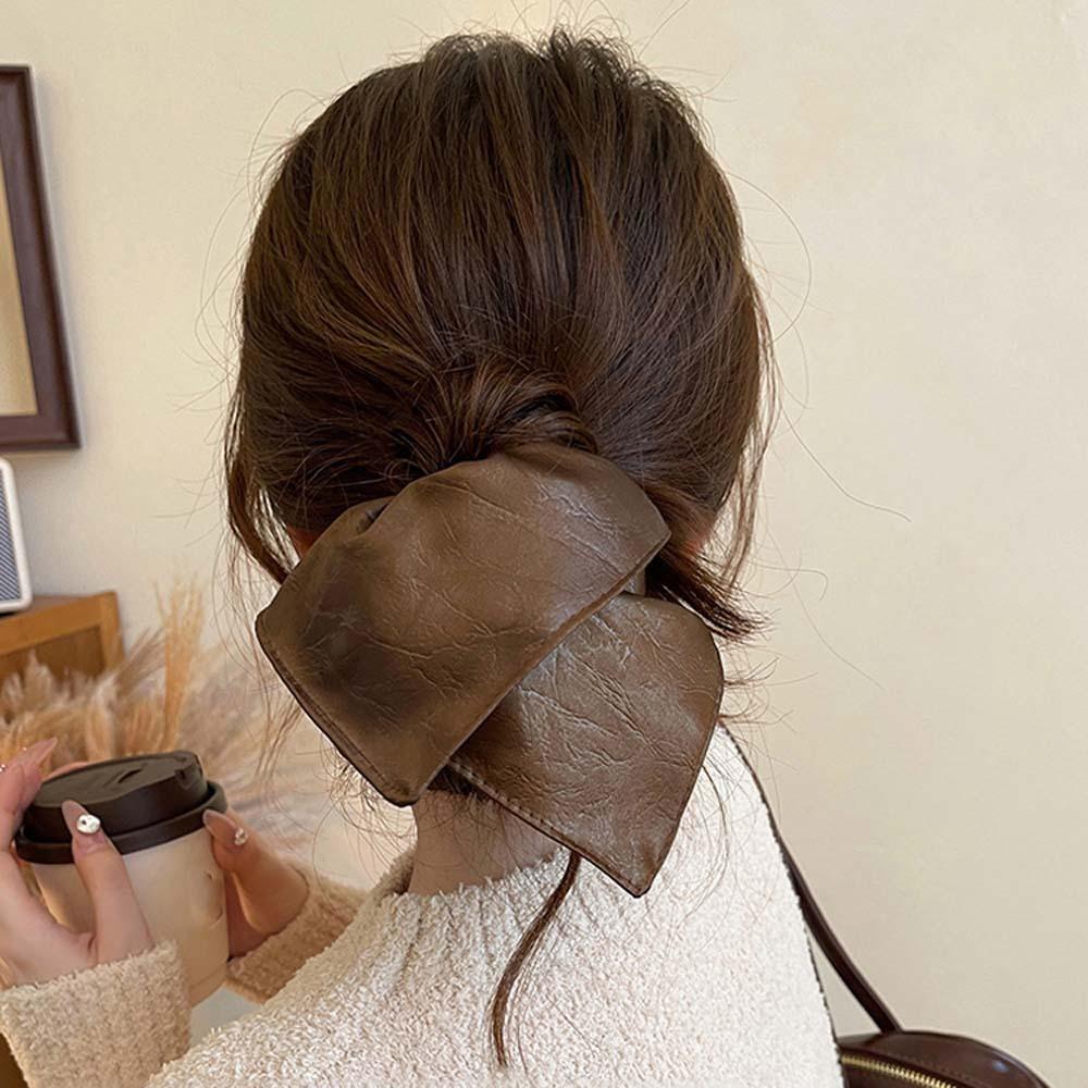 Korean Style Soft PU Scrunchies Elastic Retro Ponytail Holder Square Leather Hair Tie Gifts