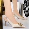 Bigtree European and American Style Banquet Women's Shoes Fine Heel 7cm High Heel Pointed Hollow Metal Square Buckle Single Shoes