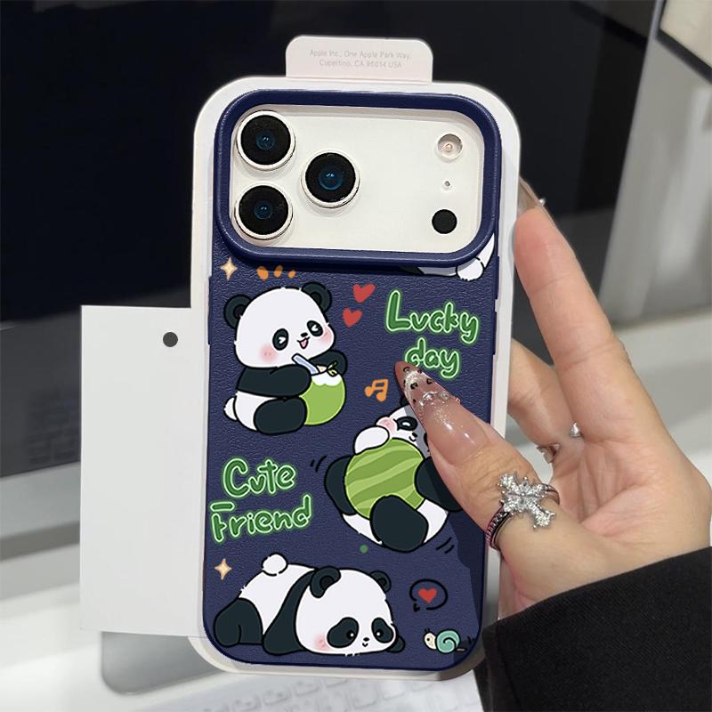 Милый чехол с принтом панды для iPhone 17 16 Pro Max, роскошная матовая силиконовая крышка с текстурой кожи для iPhone 15 14 13 Pro Max 11 16e 17e
