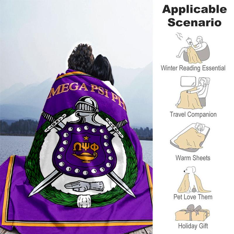 1pc Blanket Omega Psi Phi logo Print Design, Lightweight Blanket for Sofa, Bed- Soft &Warm, Gift for All Seasons like Christmas, Halloween