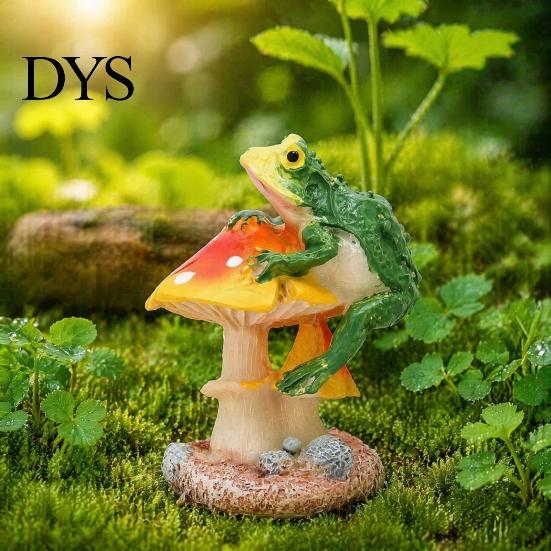 Waterproof Terrarium Decorations Resin Frog on Mushrooms Figurine, DIY Micro Landscape Bonsai Ornament, Cute Mushroom Figures for Outdoor Scaping