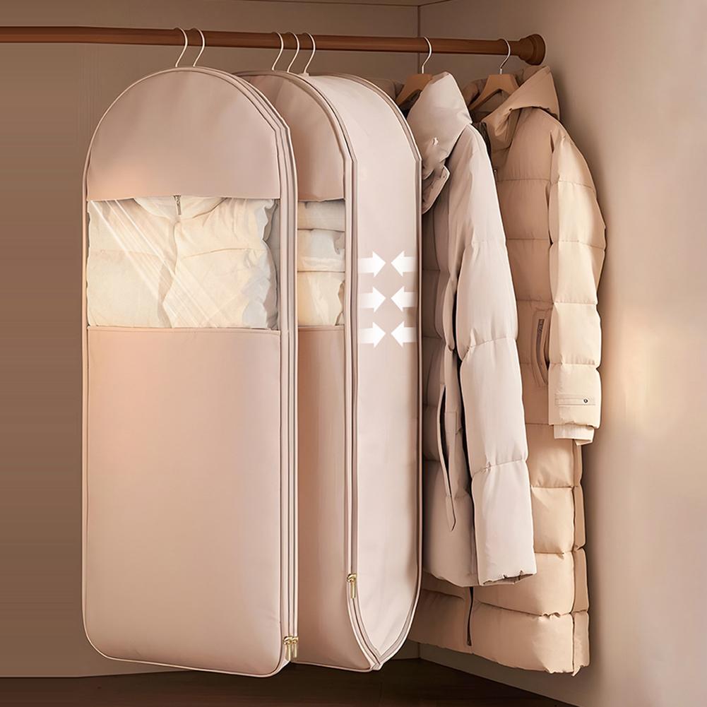 Подвесной чехол для одежды с самокомпрессионной молнией, пылезащитный чехол, сумки для одежды, экономящий место, прозрачный пылезащитный чехол для хранения в шкафу