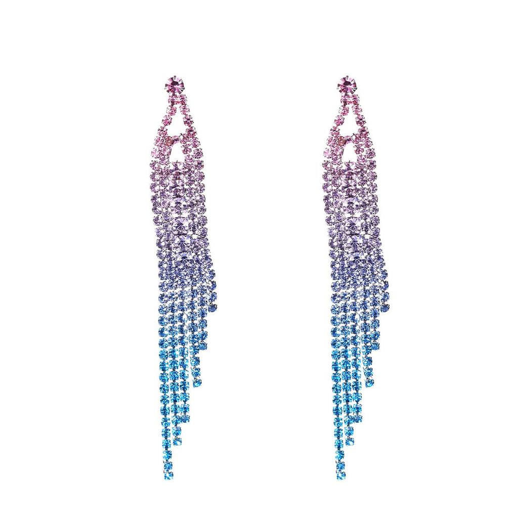 Fashion Gradient Colour Rhinestone Long Tassel Earrings Senior Sense Of Temperament Earrings Women's Earrings 1 Pair
