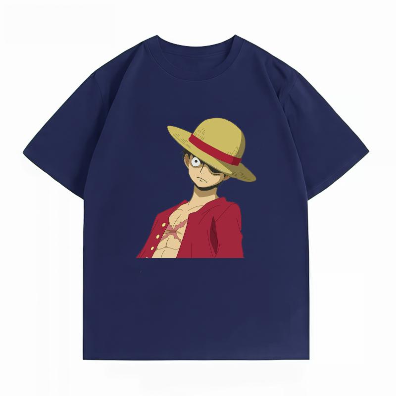One Piece Monkey D Luffy Side Face Print Tshirt Casual Short Sleeve Cotton Anime Streetwear Unisexs Tshirt