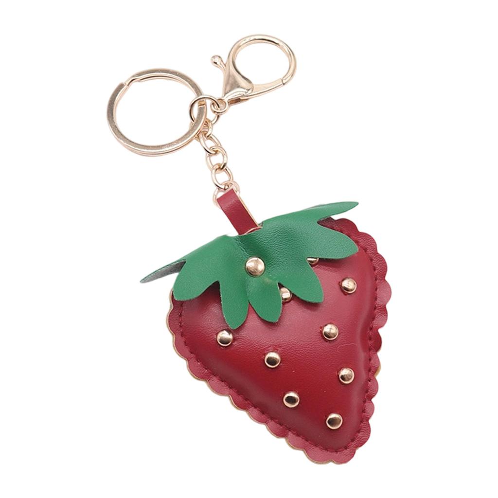 Studded Strawberry Car Keychain with Rivet Decoration PU Leather Key Ring Accessory Bag Pendant For Women Men