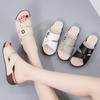 Summer Leather Mother Cool Slippers Women's Outer Wear Medium Elderly Women's Shoes Wedge Heel Medium Heel Women's Slippers