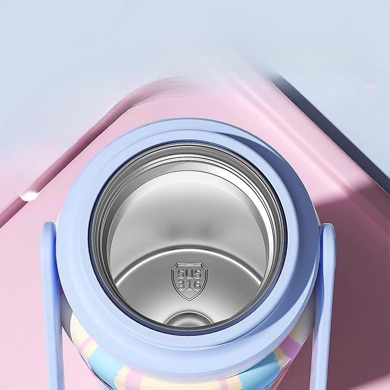 New Ins Stylish Thermos Cup Girls Stainless Water Cup Big Cap Cartoon Portable Portable Portable Cup Durable Durable