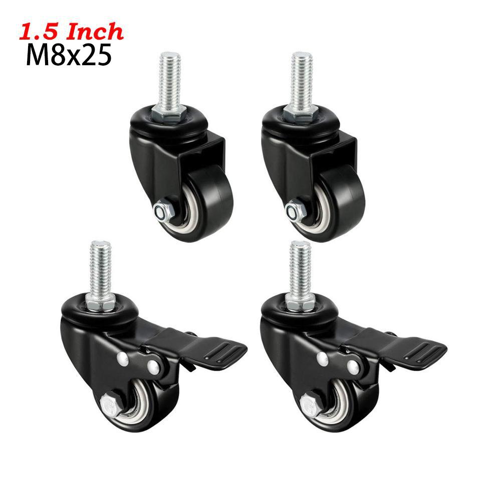 4 шт. сверхмощные поворотные ролики 1,5 "/2" с резьбовым стержнем с тормозной тележкой, мебельный ролик M8/M10 с резьбовым стержнем