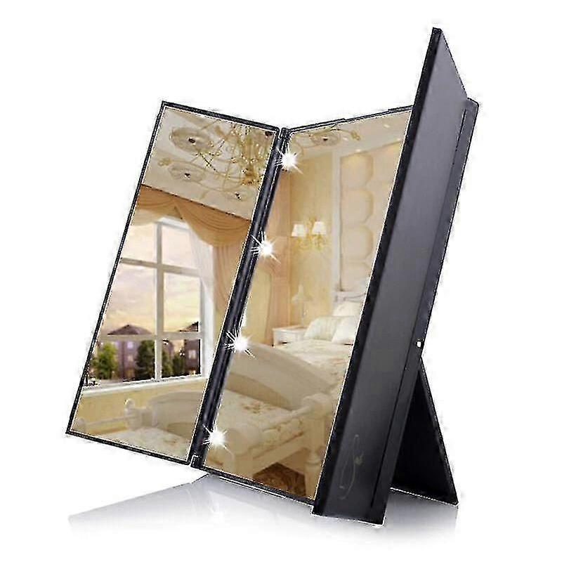Portable Led Light Makeup Mirror Vanity Cosmetic Hand Folding Led Mirror Lamp|makeup Mirrors(black)