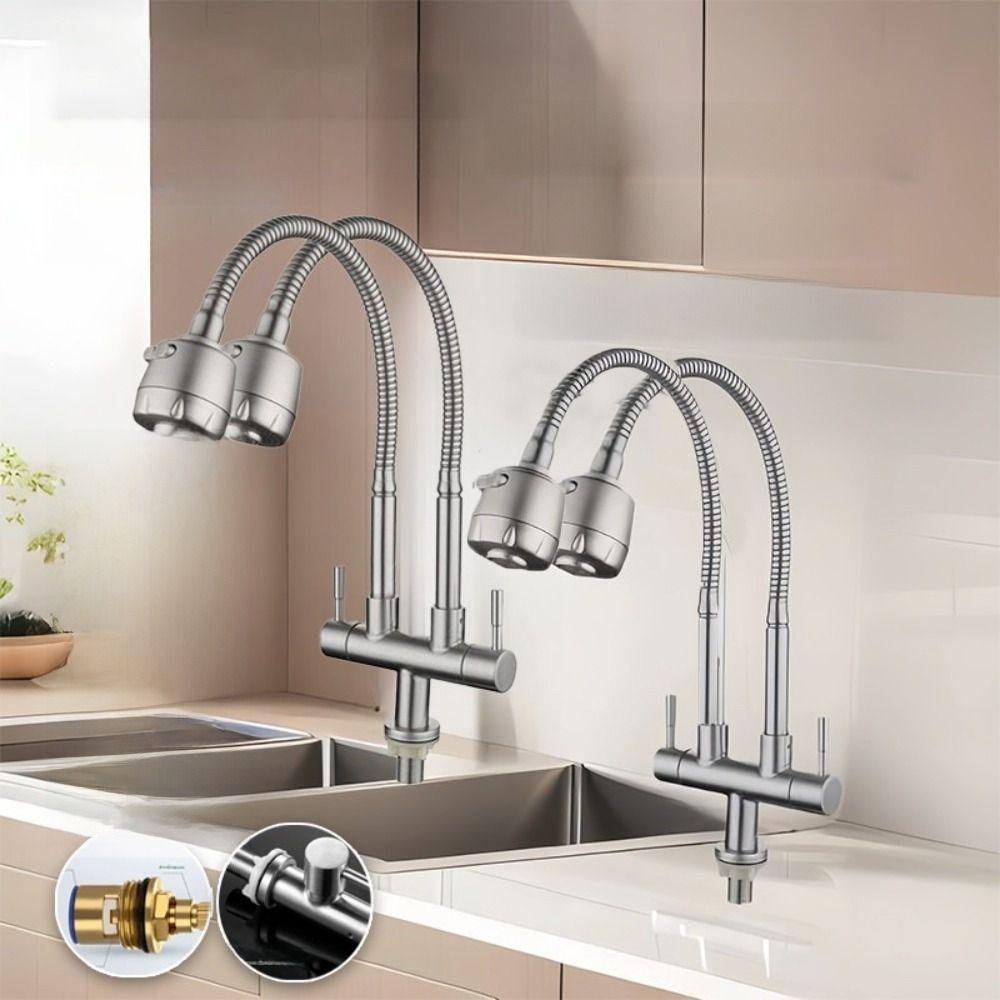 360° Rotate Kitchen Water Faucet 2-in-1 Flexible Faucet Double Head Sink Tap  Sink Installation