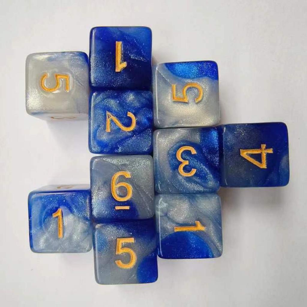 10 шт./набор 16 мм 6-гранные двухцветные цифровые игральные кости звездное небо квадратные акриловые игральные кости Ктулху для настольной игры Dnd COC TRPG набор игральных костей DND