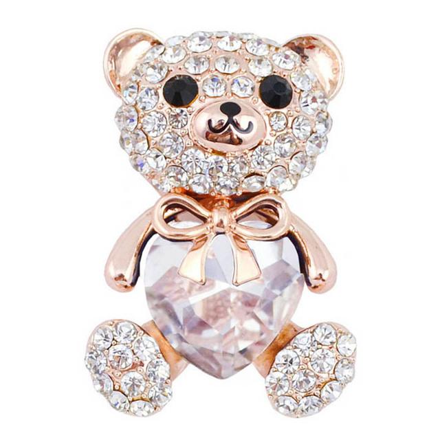 New Arrival AB Rhinestine Heart Bear Brooches For Women Cute Animal Design Brooch Pin Fashion Jewelry Accessories
